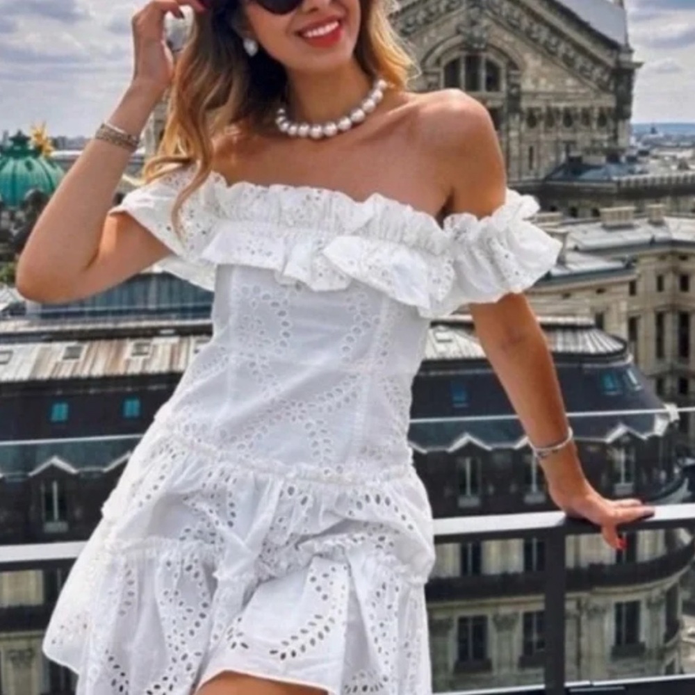 ZARA White Eyelet Ruffle Dress
